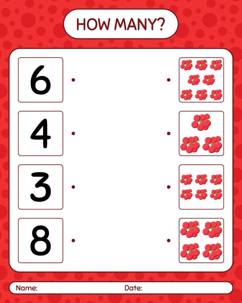 quanti giochi di conteggio con redberry. foglio di lavoro per bambini in età prescolare, foglio di attività per bambini, foglio di lavoro stampabile vettore