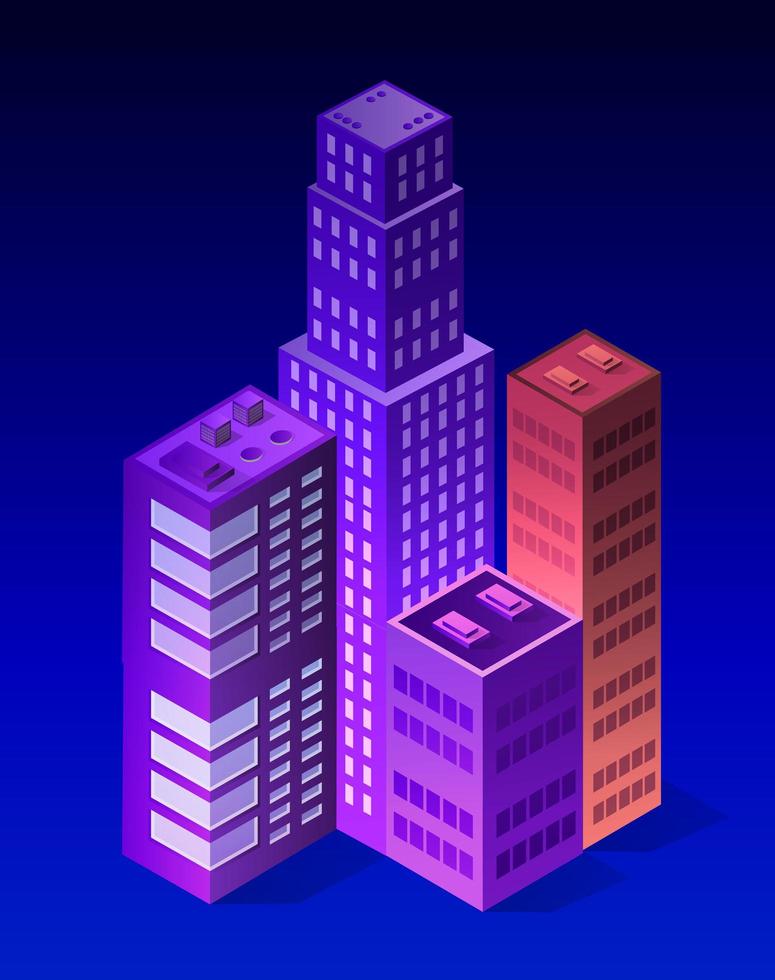 lo sfondo della città di notte 3d illustrazione neon ultravioletto vettore