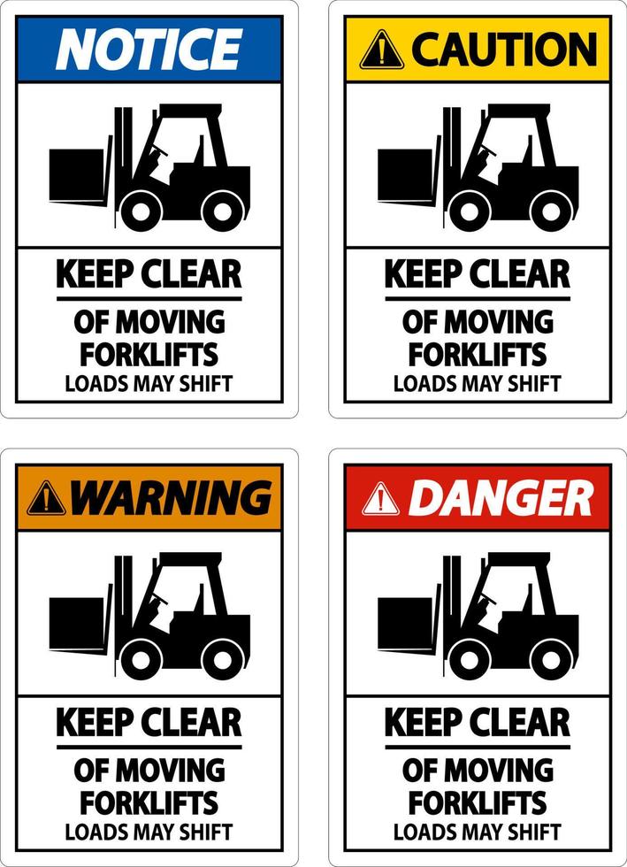tenersi alla larga dai carrelli elevatori in movimento segno su sfondo bianco vettore