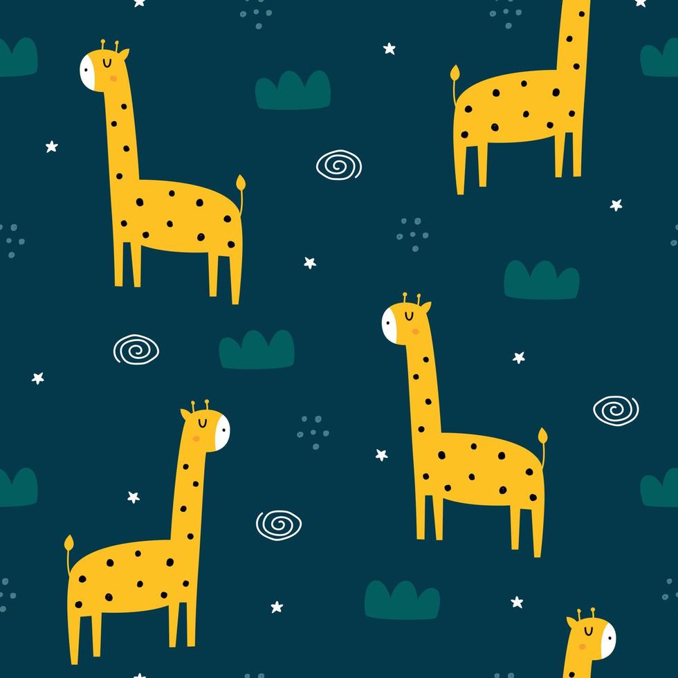 giraffa bambino modello senza cuciture cartone animato disegnato a mano carino sfondo per i bambini vettore