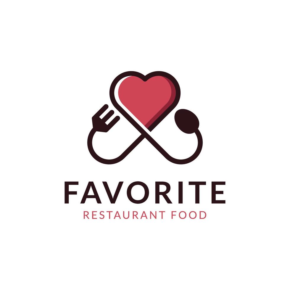 amore cibo logo design con icona vettore cuore per il modello di logo preferito del ristorante