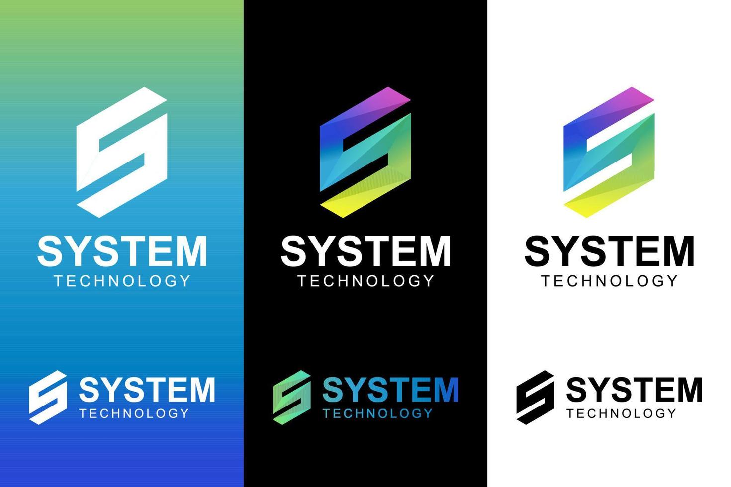 lettera s moderna a colori con logo della tecnologia di sistema altre versioni vettore