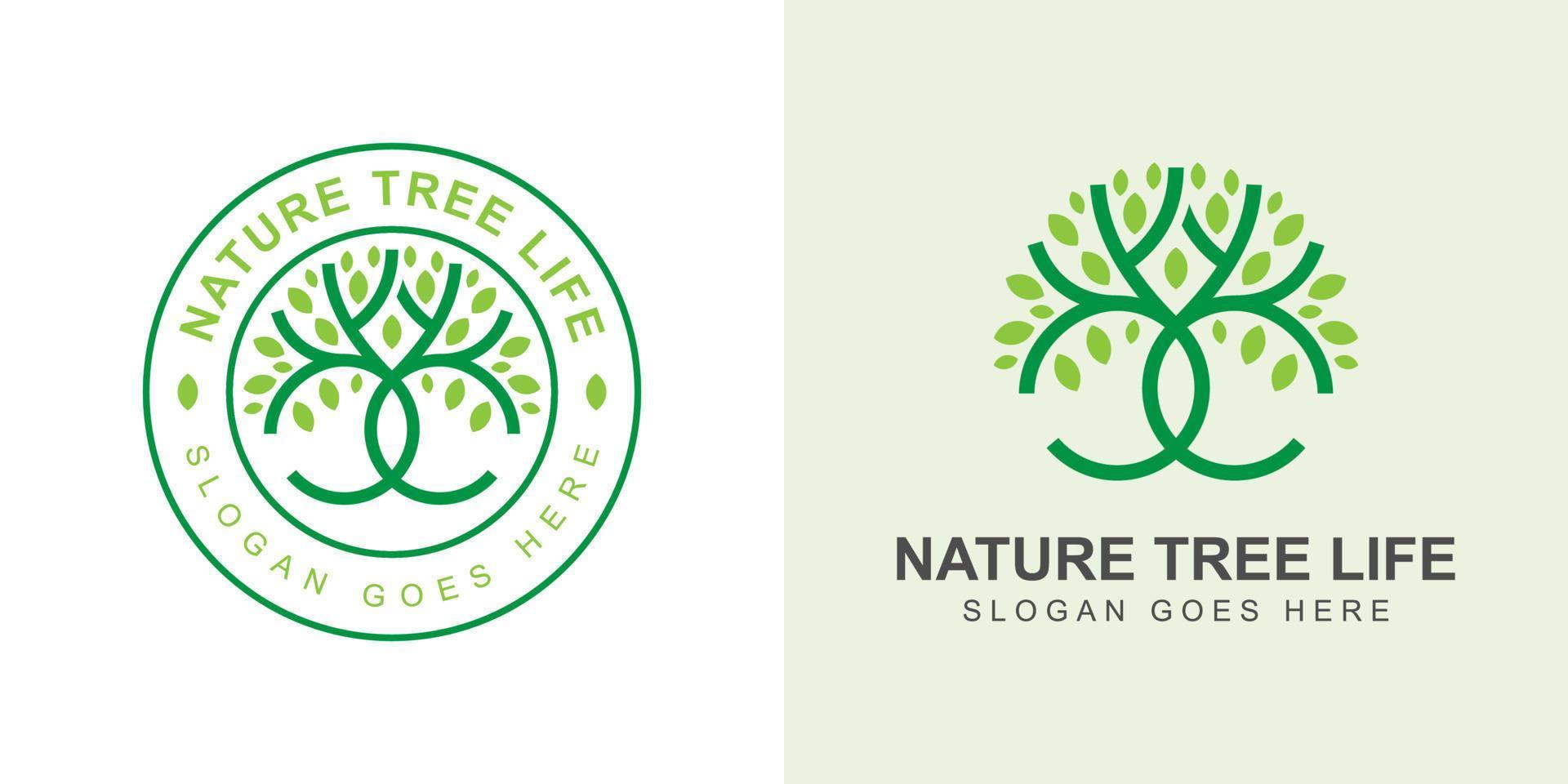 stile artistico della linea della vita dell'albero della natura con design del logo distintivo vettore