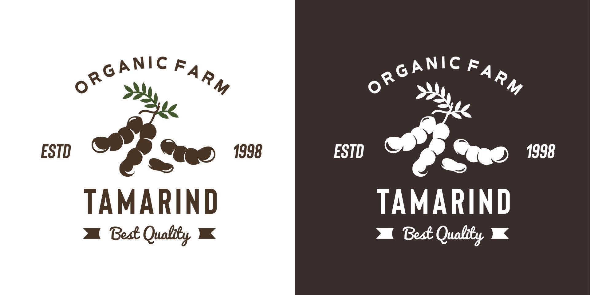 illustrazione vintage del logo della frutta del tamarindo adatta per il negozio di frutta e la fattoria di frutta vettore