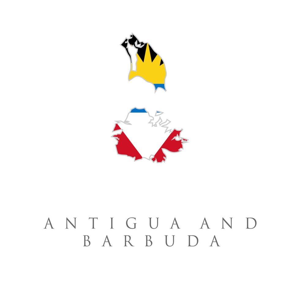 bandiera della mappa di antigua e barbuda. mappa di antigua e barbuda con la bandiera nazionale di antigua e barbuda isolata su sfondo bianco. vettore