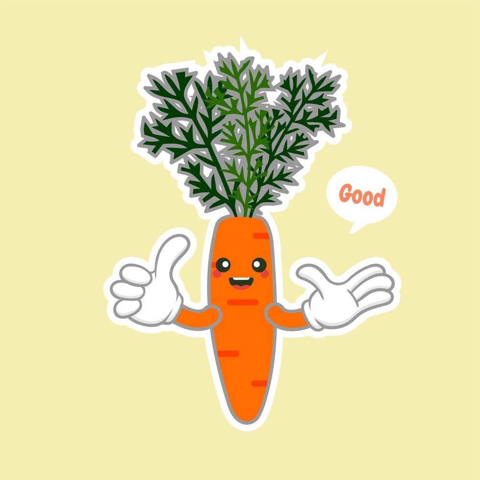 personaggio dei cartoni animati di carota isolato su sfondo colorato. cibo sano divertente mascotte illustrazione vettoriale in design piatto. concetto di cibo, vegano, vegetariano e vegetale.icona del logo della carota arancione
