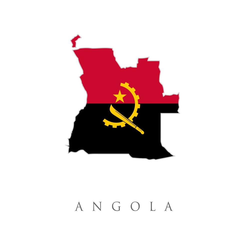 bandiera del paese dell'Angola all'interno del logo dell'icona del design del contorno della mappa. bandiera della mappa angolana. Mappa dell'Angola con la bandiera nazionale dell'Angola isolata su sfondo bianco. illustrazione vettoriale. vettore