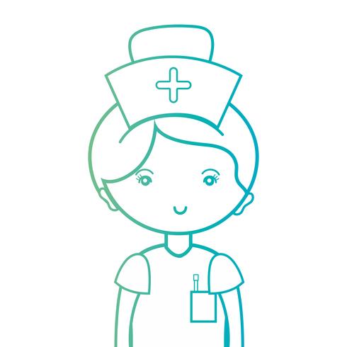 linea donna infermiera con design uniforme e acconciatura vettore