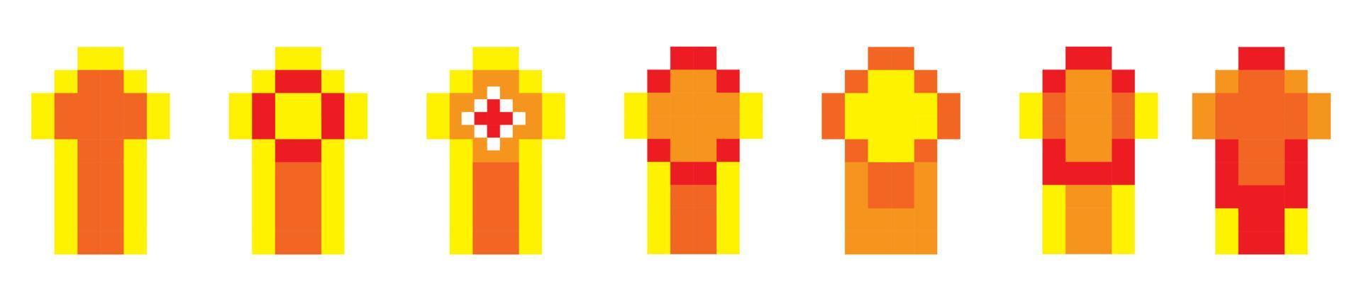 impostare il simbolo del vettore in stile pixel croce cristiana piatto e stile contorno
