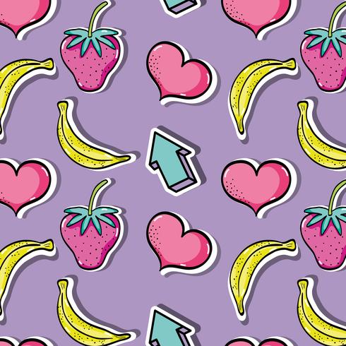 delizioso disegno di frutta con toppe tropicali vettore