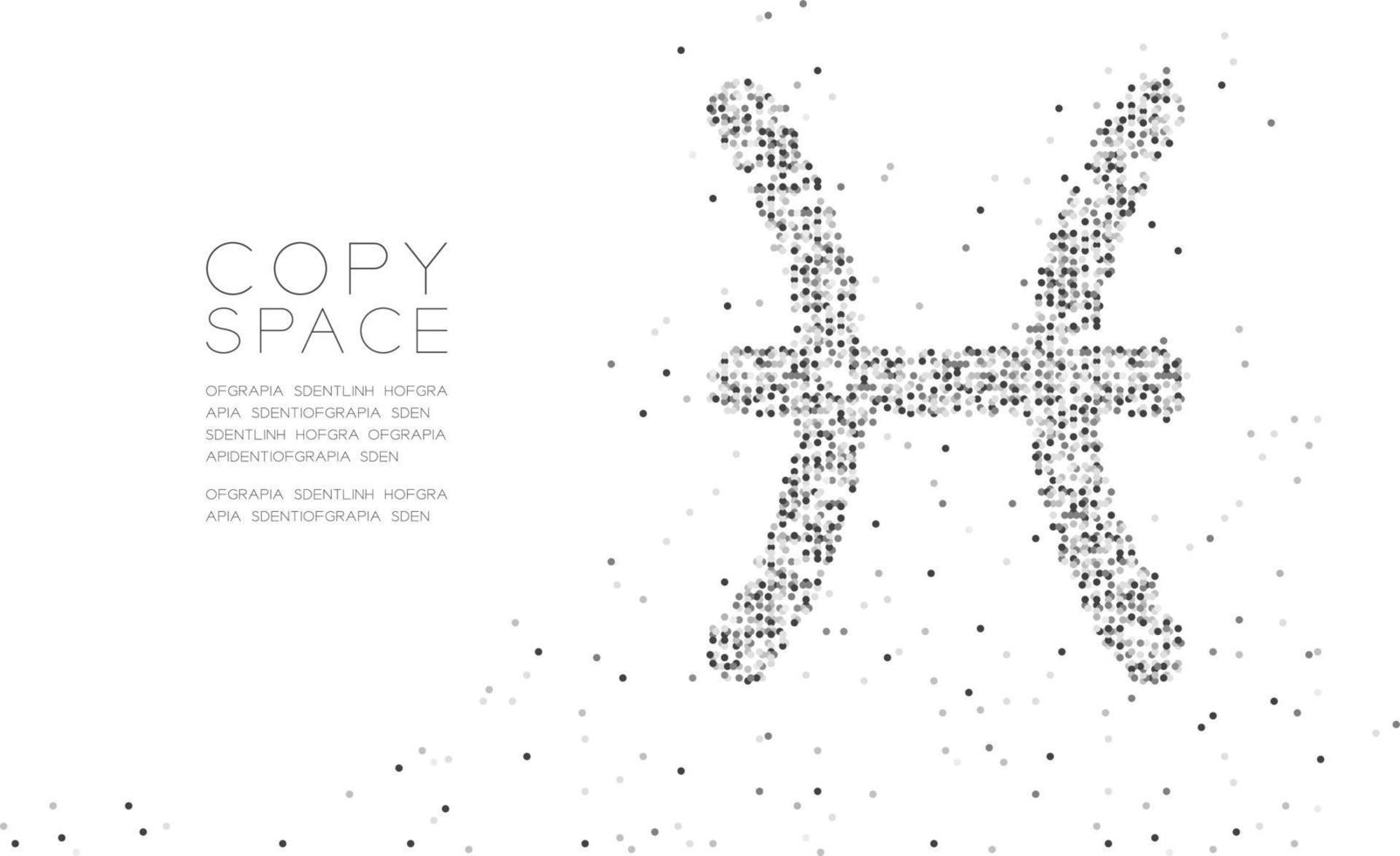 cerchio geometrico astratto punto pixel modello pesci segno zodiacale forma, costellazione stella concept design nero colore illustrazione su sfondo bianco con spazio copia, eps vettoriali 10