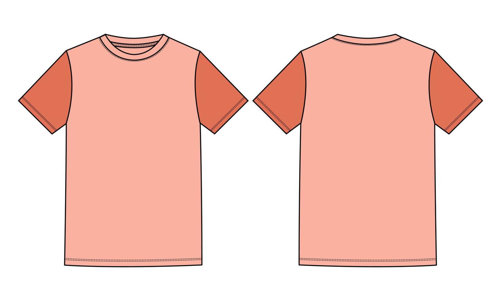 t-shirt bicolore vestibilità regolare manica corta disegno tecnico modello piatto con scollo tondo vista frontale e posteriore bianco, nero fondo. vettore