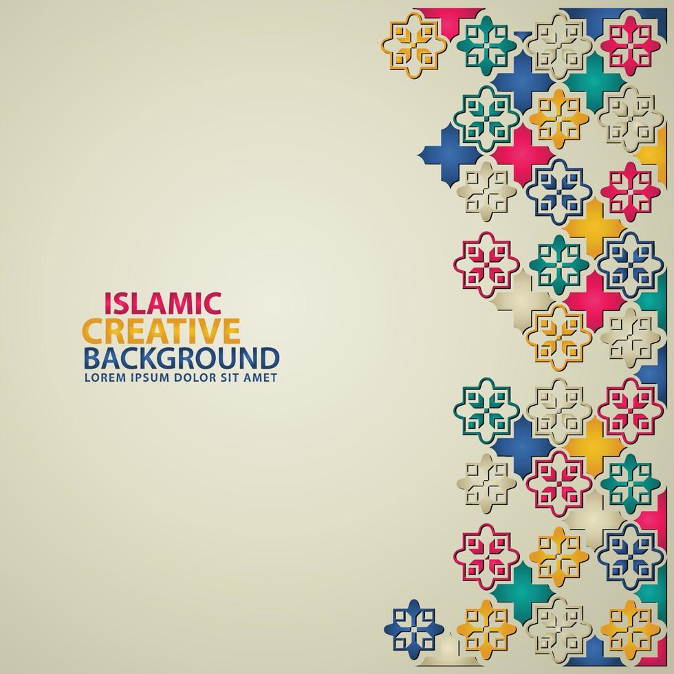 modello di sfondo biglietto di auguri design islamico con dettagli ornamentali colorati di mosaico floreale ornamento di arte islamica vettore