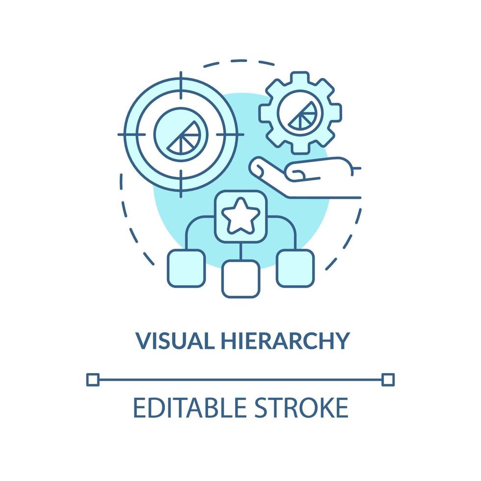 icona del concetto turchese della gerarchia visiva. ordine delle parti. principi di progettazione grafica illustrazione al tratto sottile di idea astratta. disegno di contorno isolato. tratto modificabile. arial, una miriade di caratteri pro-grassetto utilizzati vettore