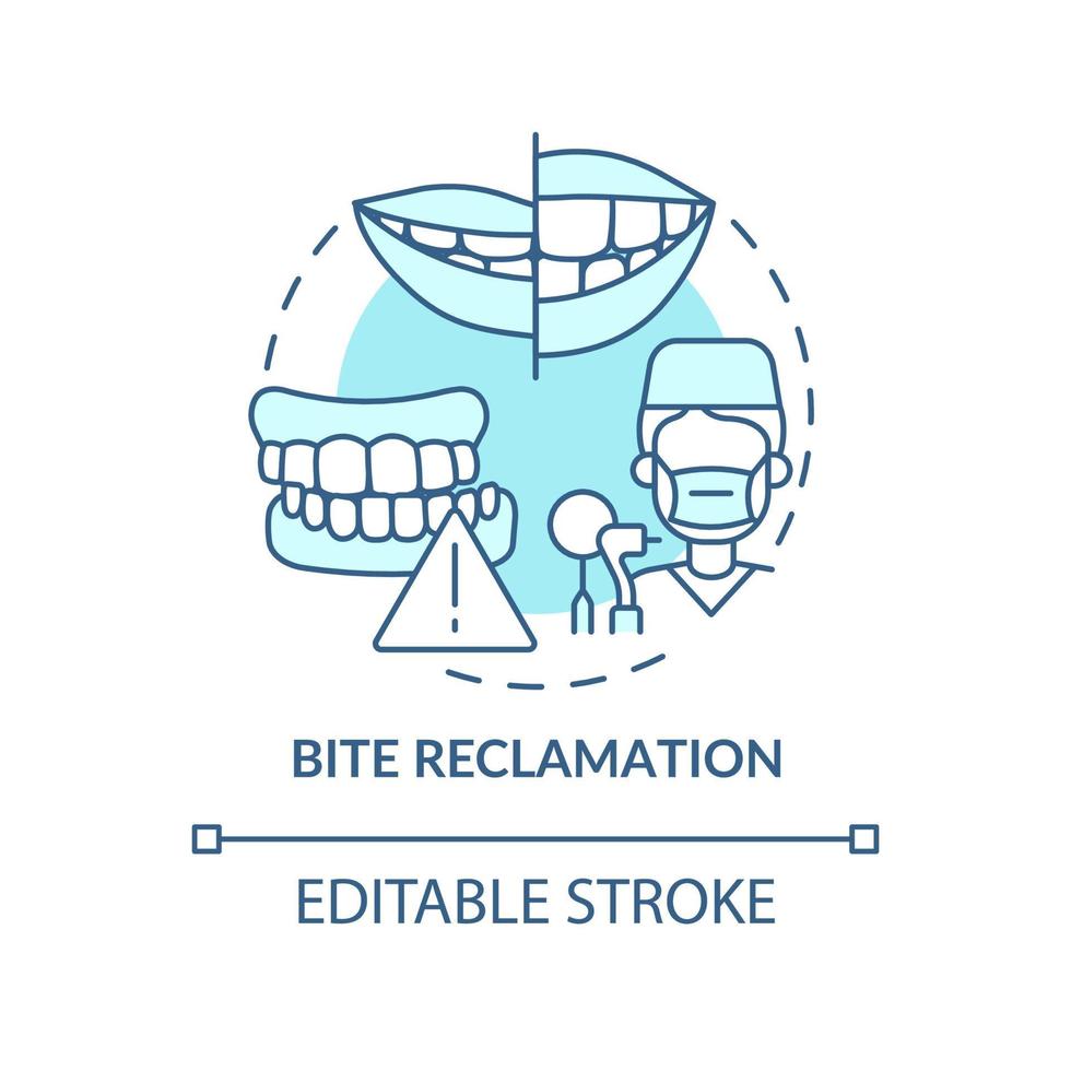 icona del concetto turchese di recupero del morso. odontoiatria estetica idea astratta linea sottile illustrazione. trattamento ortodontico. disegno di contorno isolato. tratto modificabile. arial, una miriade di caratteri pro-grassetto utilizzati vettore