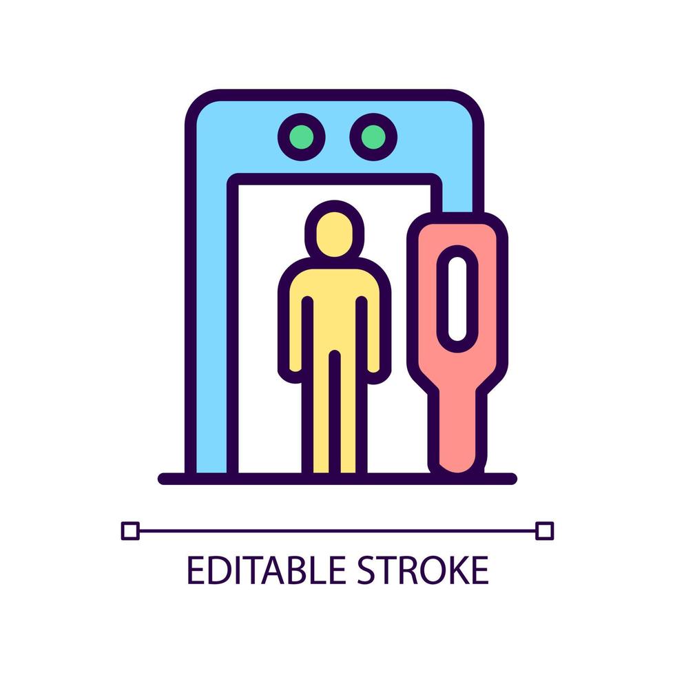 icona a colori RGB per la sicurezza del confine dell'aeroporto. metal detector. prevenzione degli attraversamenti illeciti di frontiera. illustrazione vettoriale isolata. semplice disegno a tratteggio pieno. tratto modificabile. pixel perfetto. carattere arial utilizzato