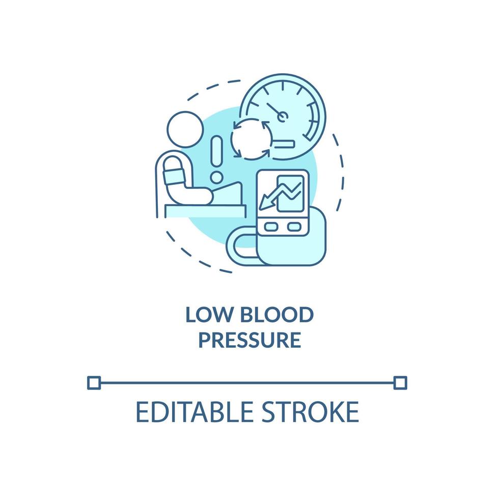 icona del concetto turchese bassa pressione sanguigna. problemi di cuore. ipotensione idea astratta linea sottile illustrazione. disegno di contorno isolato. tratto modificabile. roboto-medium, una miriade di caratteri pro-grassetto utilizzati vettore