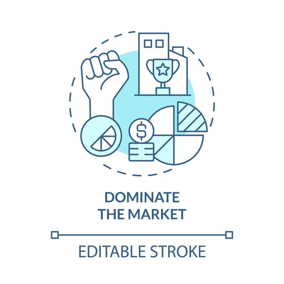 dominare l'icona del concetto blu del mercato. importanza dell'espansione del business illustrazione al tratto sottile dell'idea astratta. forza e potenza del marchio. disegno a colori di contorno isolato vettoriale. tratto modificabile vettore