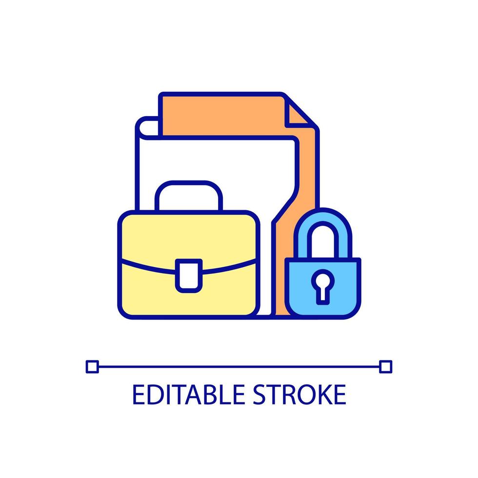 icona a colori rgb di documenti aziendali sicuri. protezione di file e documenti di lavoro, controllo di gestione del sistema. illustrazione vettoriale isolata. semplice disegno a tratteggio pieno. tratto modificabile