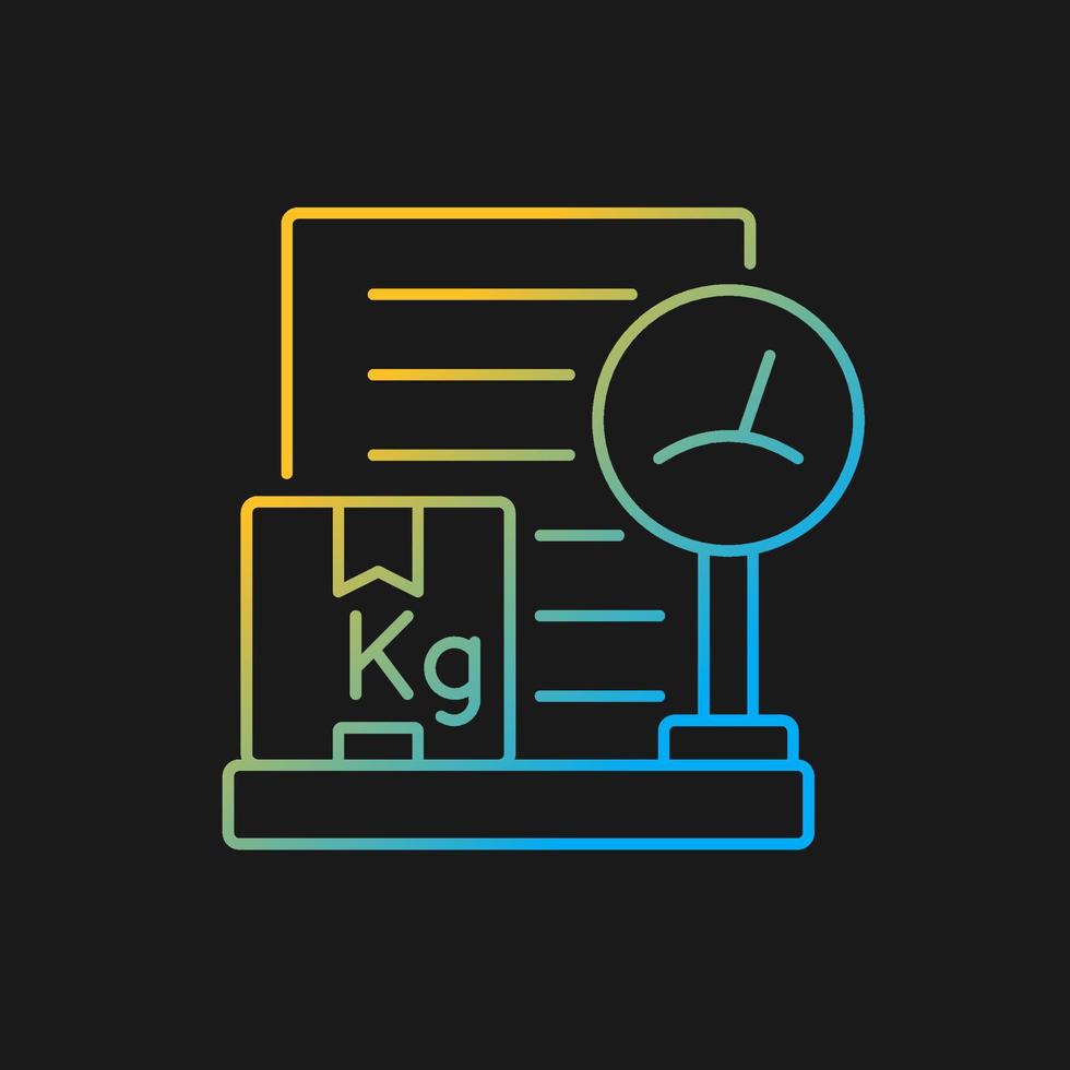 lista di imballaggio spedizione internazionale kg icona vettore gradiente per tema scuro. informazioni sul peso del carico. carta d'affari. simbolo del colore della linea sottile. pittogramma in stile moderno. disegno di contorno isolato vettoriale