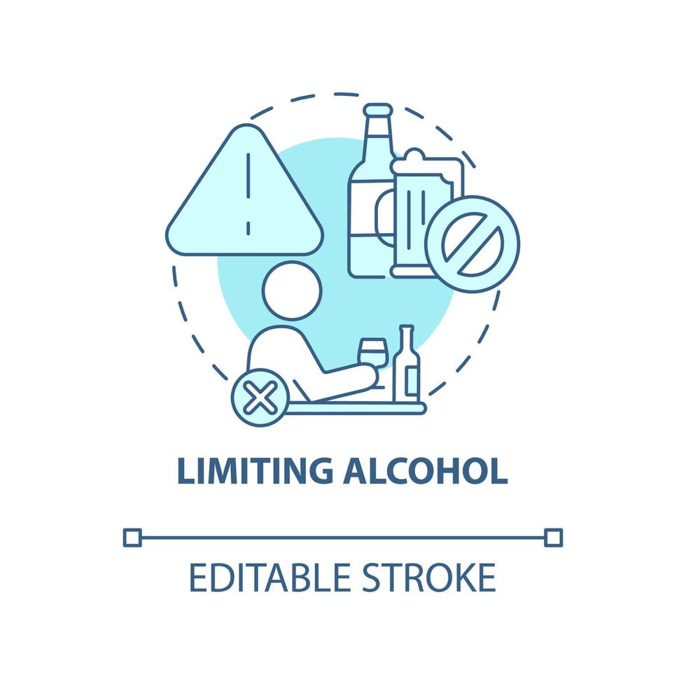 icona del concetto di alcol limitante. illustrazione della linea sottile dell'idea astratta della punta di prevenzione dell'ipertensione. bere moderato. evitare il consumo eccessivo di alcol. disegno a colori di contorno isolato vettoriale. tratto modificabile vettore