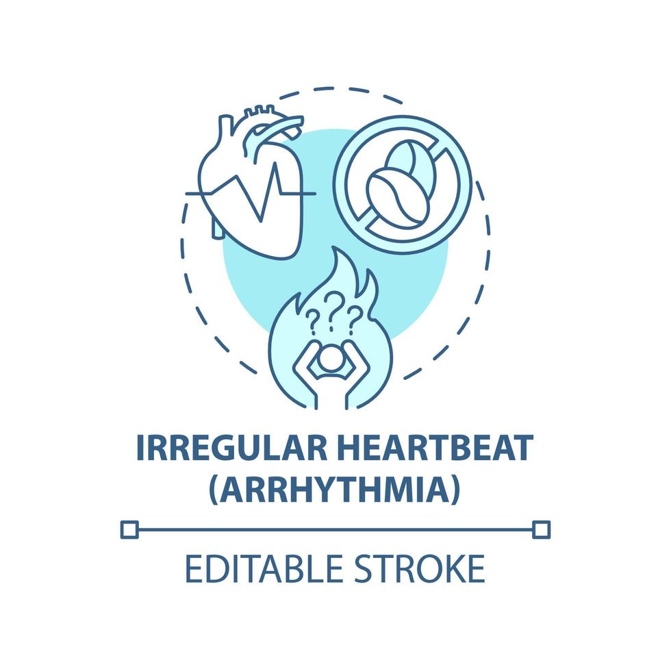 icona del concetto di battito cardiaco irregolare. illustrazione della linea sottile dell'idea astratta dell'aritmia del cuore. sintomo di ipertensione. rischio di malattie cardiovascolari. disegno a colori di contorno isolato vettoriale. tratto modificabile vettore