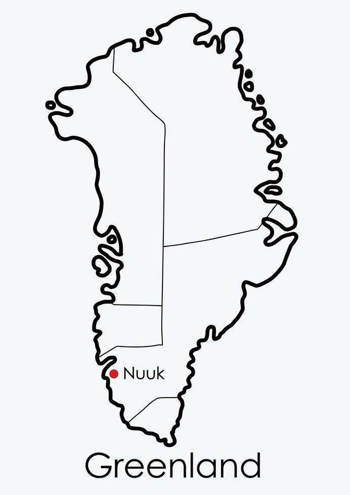 Mappa della Groenlandia disegno a mano libera su sfondo bianco. vettore