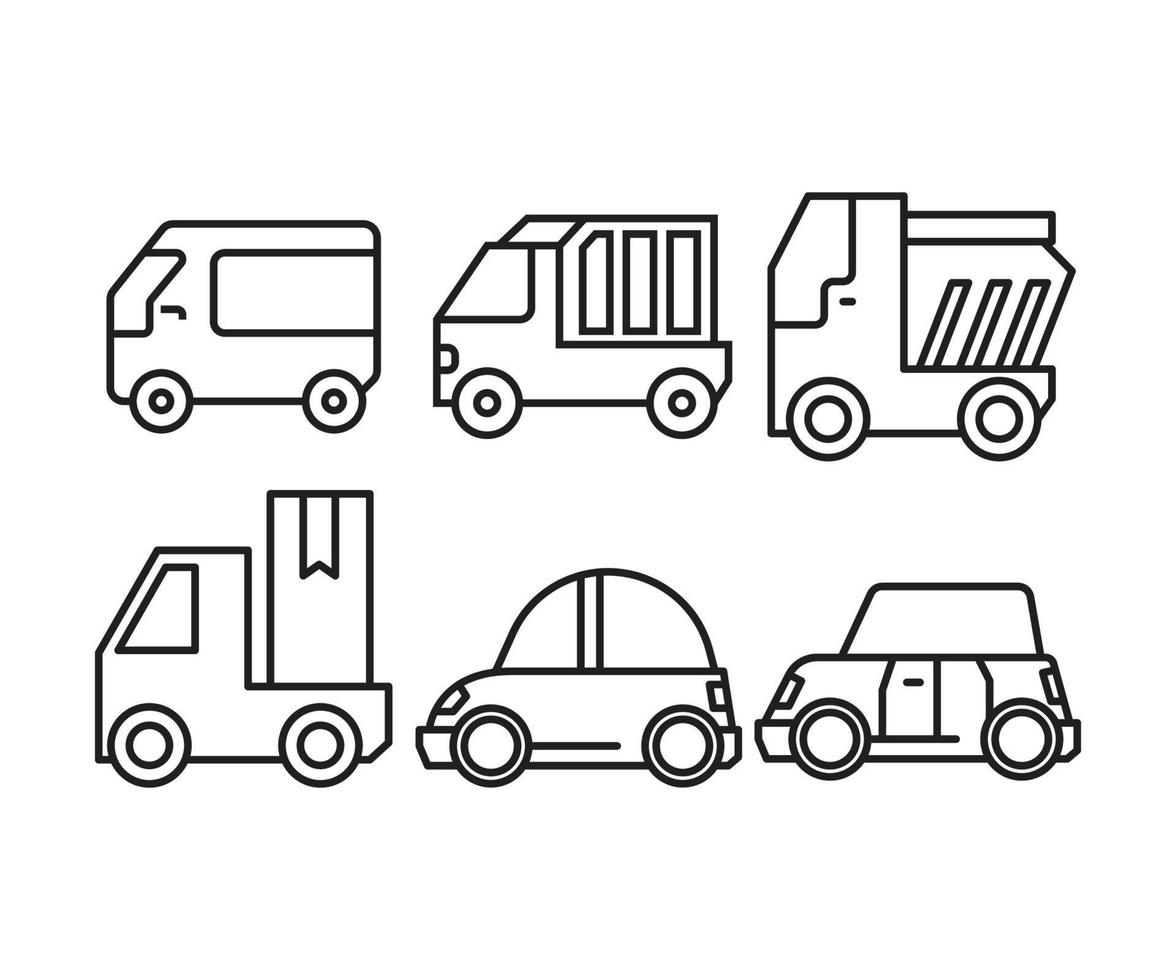 icone della linea di furgoni, auto e camion vettore