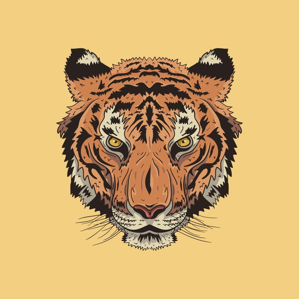 illustrazione grafica vettoriale della testa di tigre in stile dettagliato con colori. illustrazione vettoriale incisa per logo, etichetta, carta da parati o t-shirt.