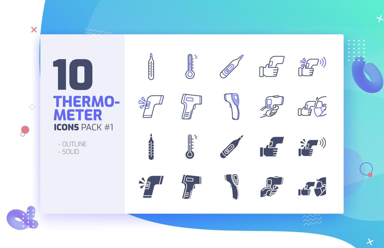 Pacchetto icone 10 mani e termometro digitale 1 vettore