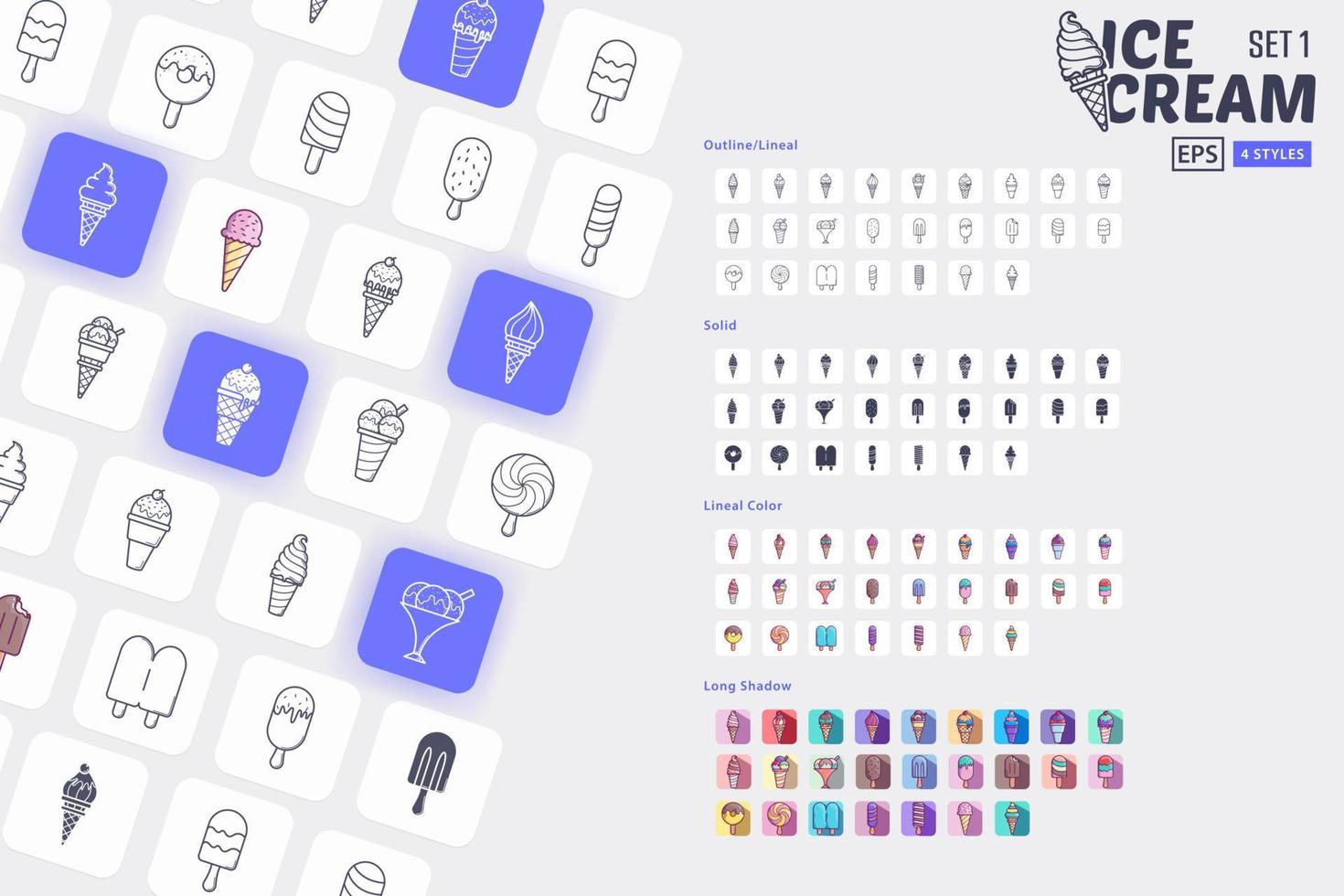 25 icon pack gelato con 4 diverse varianti vettore