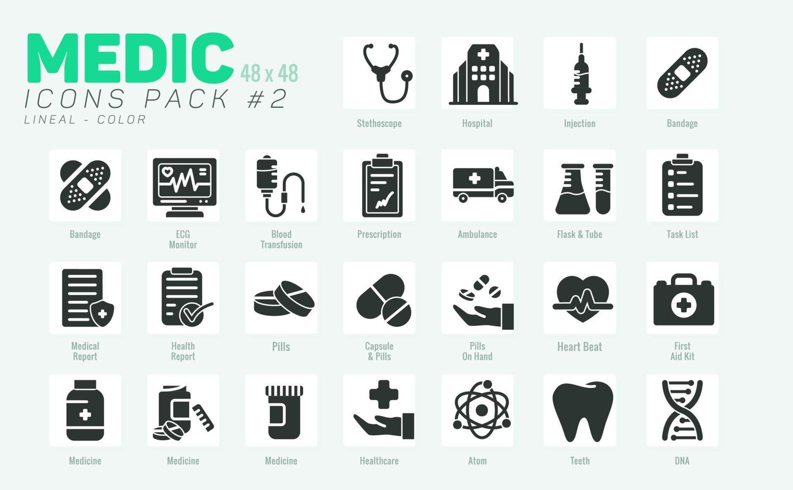 25 icone mediche solide pack 2, icone mediche vettoriali impostano lo stile di riempimento