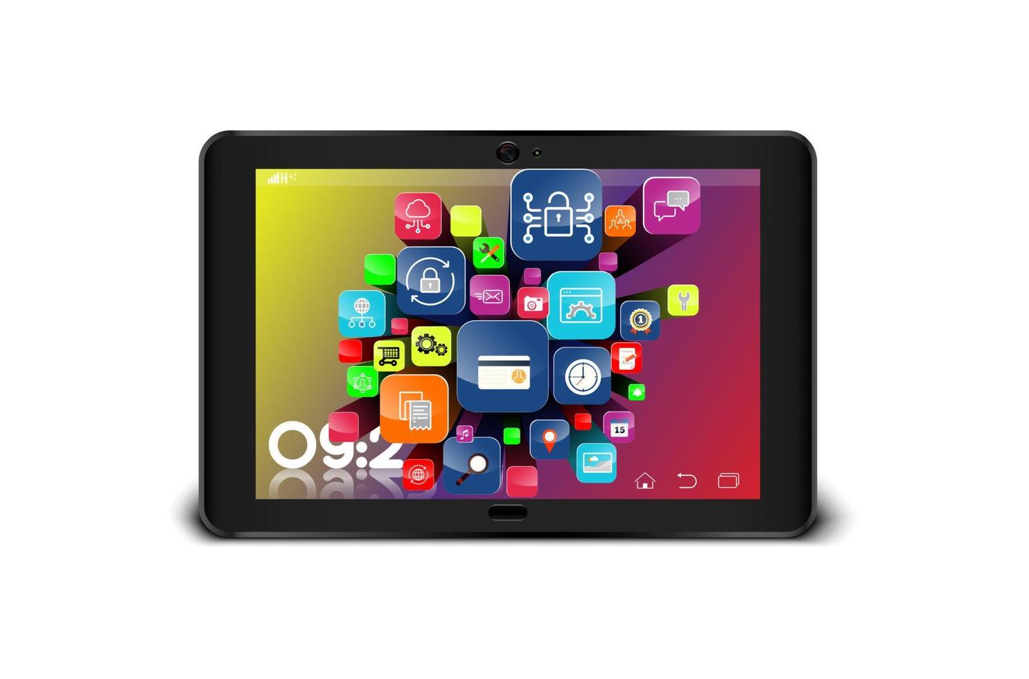 tablet pc con icone colorate delle applicazioni isolate su sfondo bianco .illustrazione vettoriale