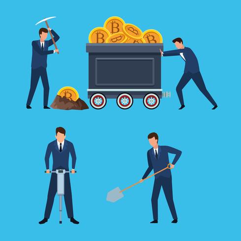 set di bitcoin digital mining uomo vettore