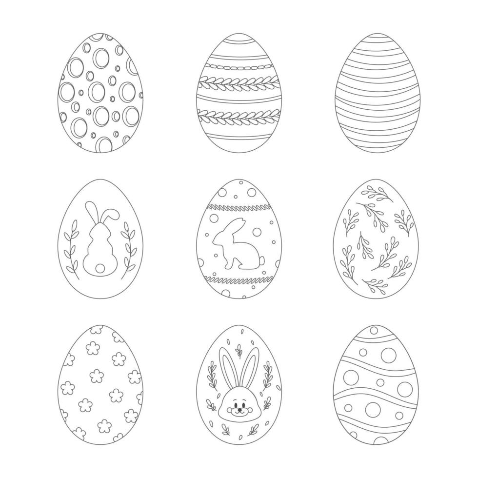 set vettoriale di uova di Pasqua in stile doodle. scarabocchiare l'uovo di Pasqua. disegnare uova per carte, loghi, vacanze. buona pasqua disegnata a mano isolata su sfondo bianco. illustrazione disegnata a mano