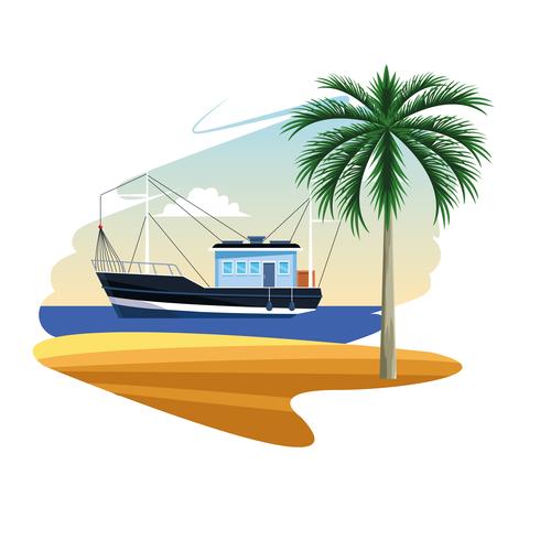 cartone animato barca da pesca vettore