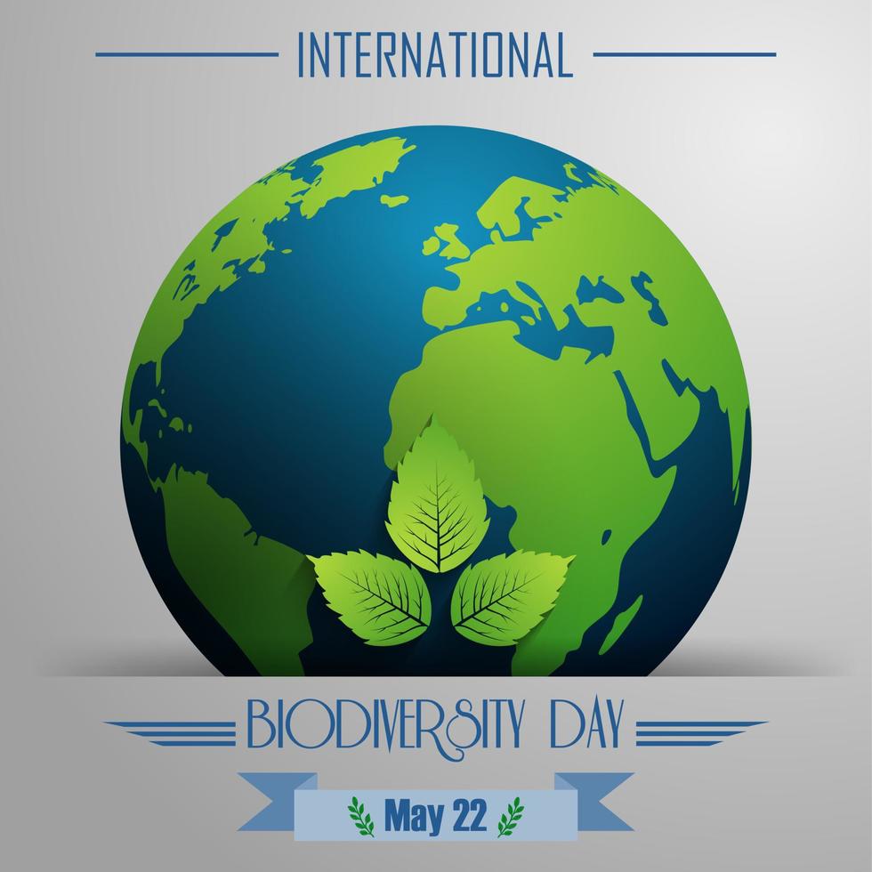 sfondo della giornata internazionale della biodiversità con globo e foglie vettore