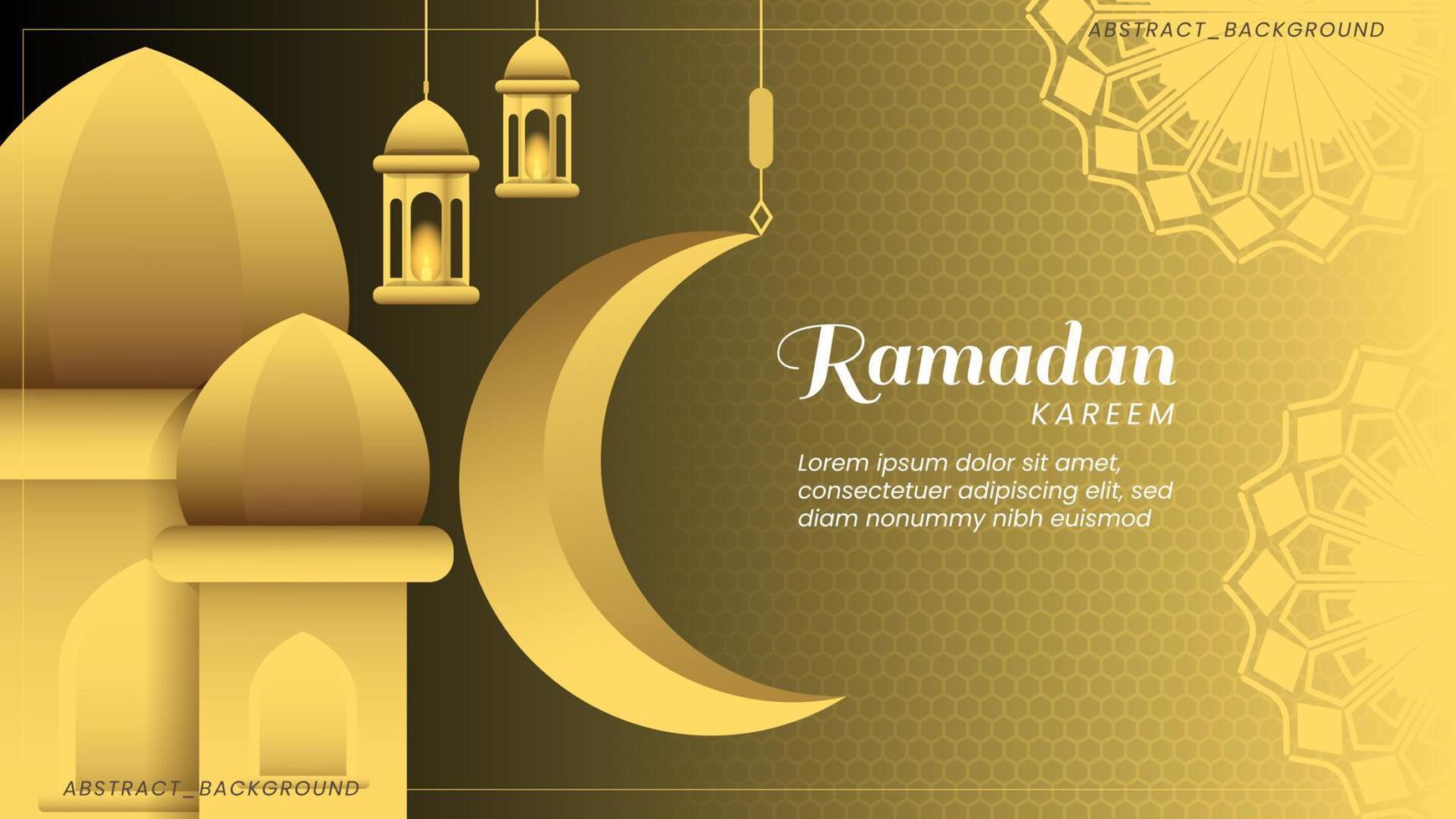 sfondo di saluto islamico ramadan con stella di ornamento moschea oro 3d e lanterne arabe vettore