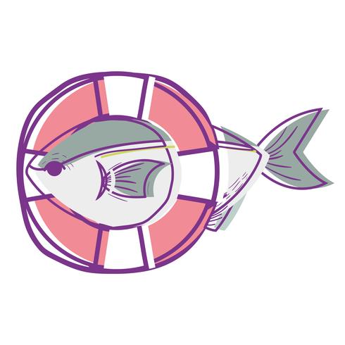 pesce con il disegno dell&#39;oggetto salvagente vettore