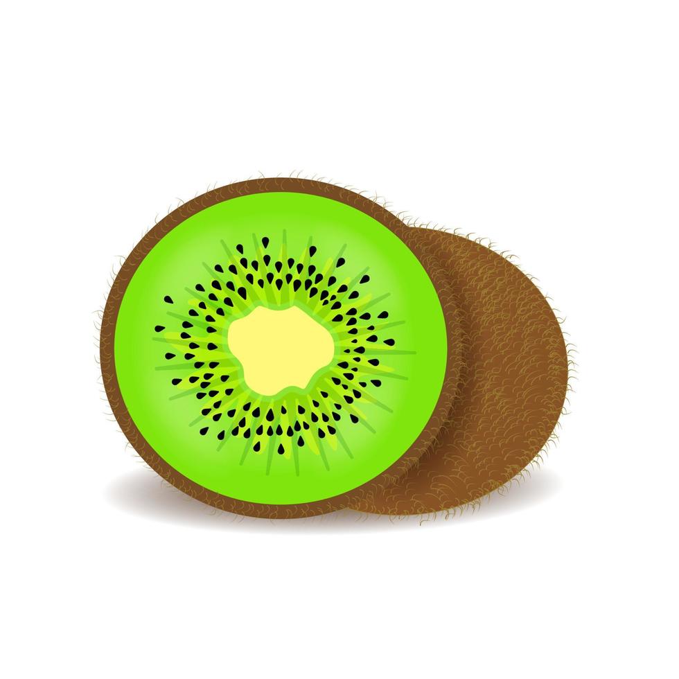 kiwi isolato su sfondo bianco con tracciato di ritaglio kiwi affettato e intero, realistico design di cibo tropicale frutta tropicale succosa matura frutta esotica drago tropicale per la decorazione del prodotto. vettore