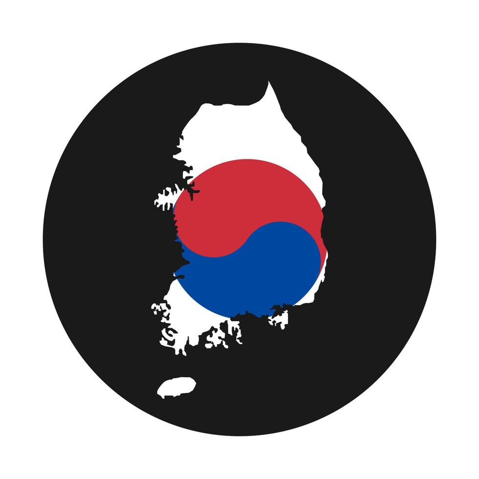 Corea del sud mappa silhouette con bandiera su sfondo nero vettore