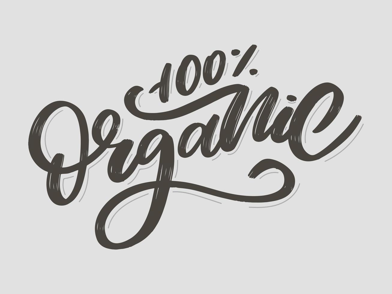 scritte a pennello organico. parola disegnata a mano organica con foglie verdi. etichetta, modello di logo per prodotti biologici, mercati alimentari sani. vettore