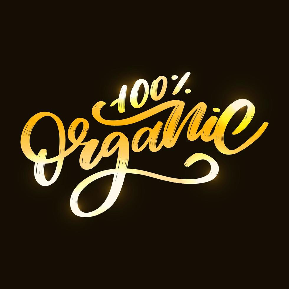 scritte a pennello organico. parola disegnata a mano organica con foglie verdi. etichetta, modello di logo per prodotti biologici, mercati alimentari sani. vettore