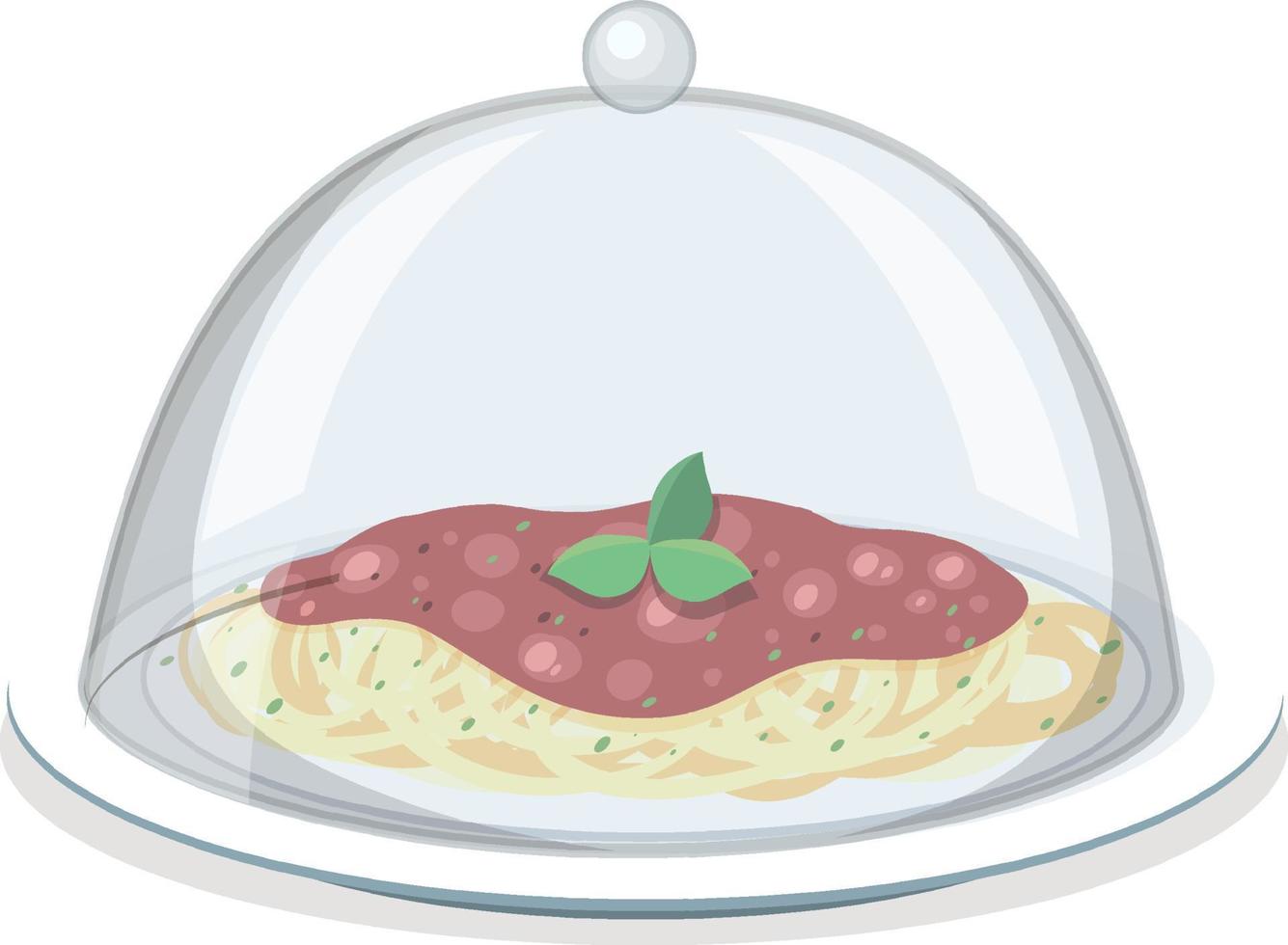 pasta al pomodoro semplice con coperchio in vetro su fondo bianco vettore