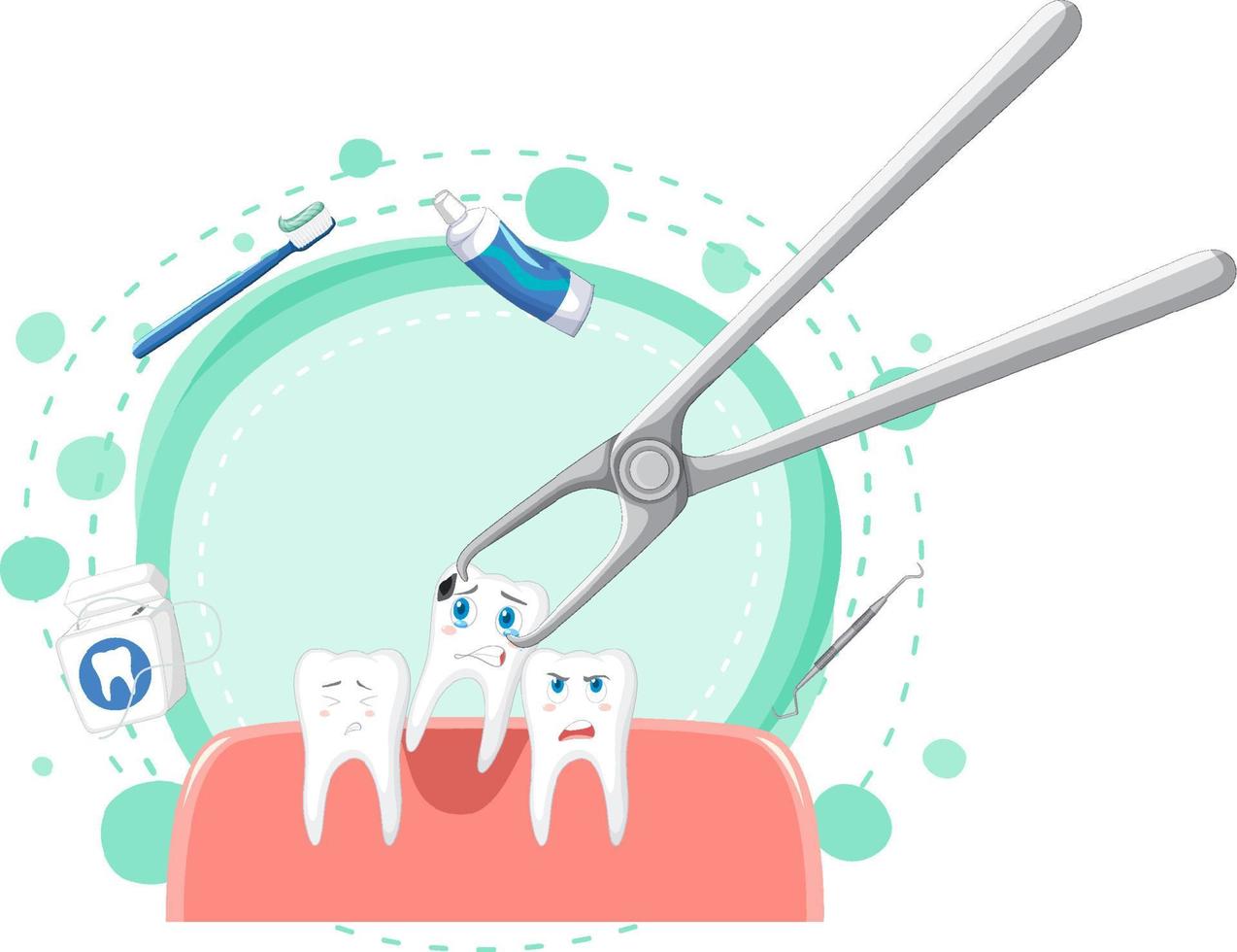 estrazione dei denti dei cartoni animati su sfondo bianco vettore