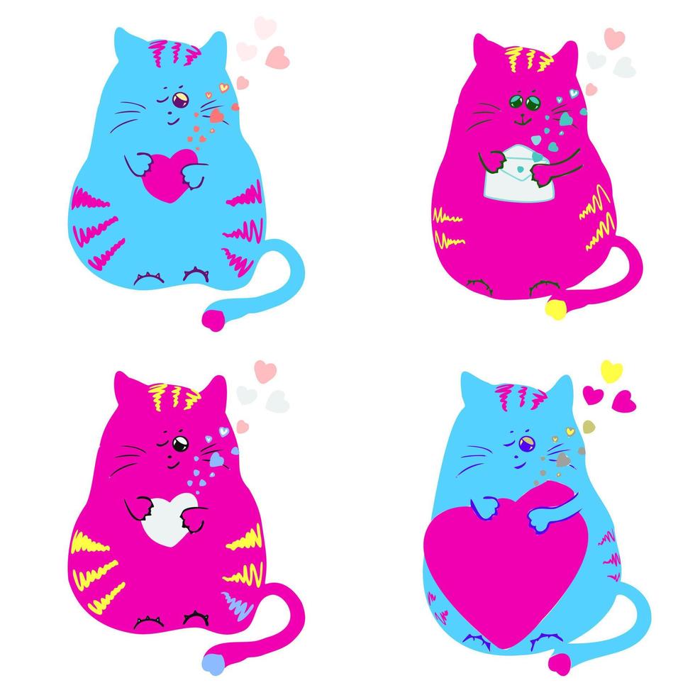 simpatici gatti disegnati a mano in stile cartone animato, illustrazione vettoriale