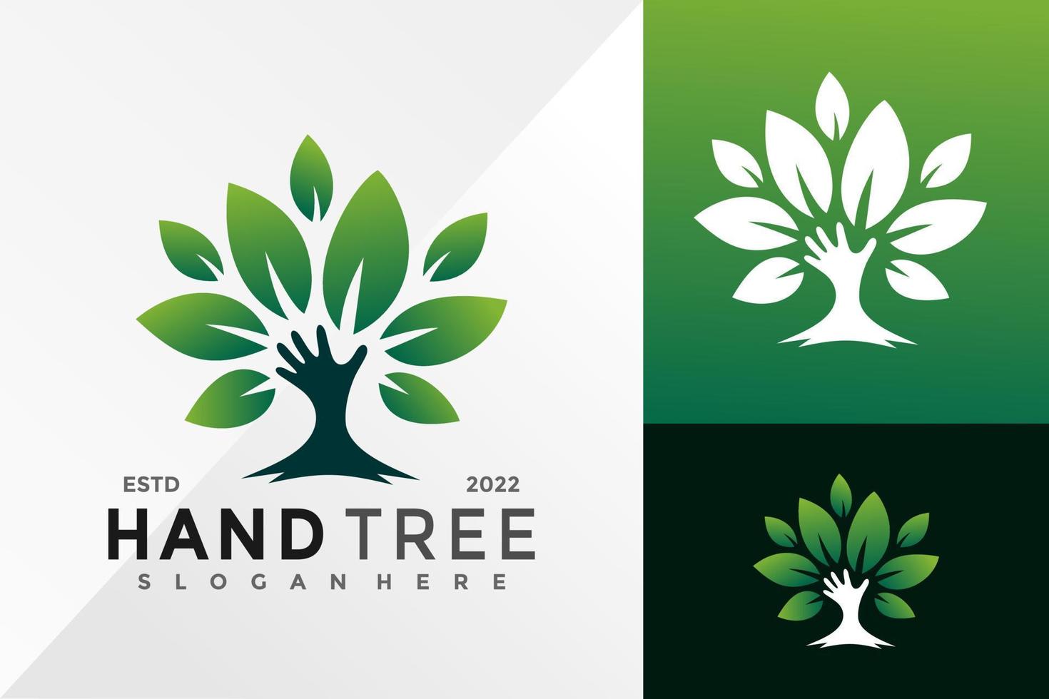 modello di illustrazione vettoriale di design del logo della foglia dell'albero della mano della natura