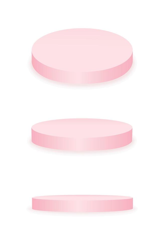 set di podio 3d rosa pastello. elemento di design per prodotto cosmetico, presentazione, mockup. per San Valentino, festa della mamma, festa della donna, compleanno, saldi. illustrazione vettoriale. vettore