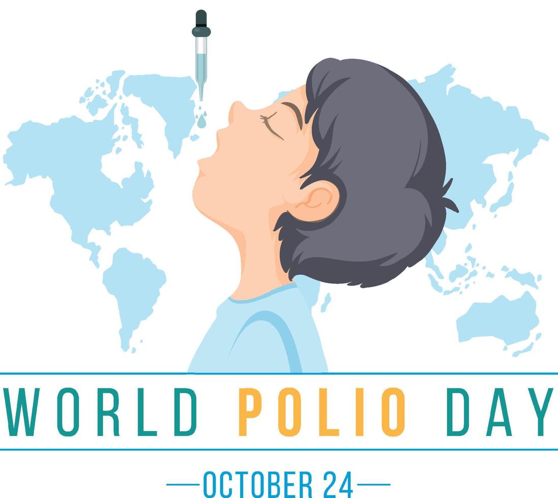 poster per la giornata mondiale della polio con un ragazzo che riceve il vaccino antipolio orale vettore