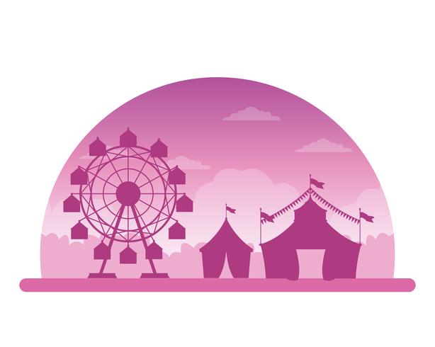 Circus festival fair silhouette scenario vettore